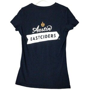 AUSTIN EASTCIDERS Shirt Womens SZ M Navy V-neck Short Sleeve Brewery Texas Cider